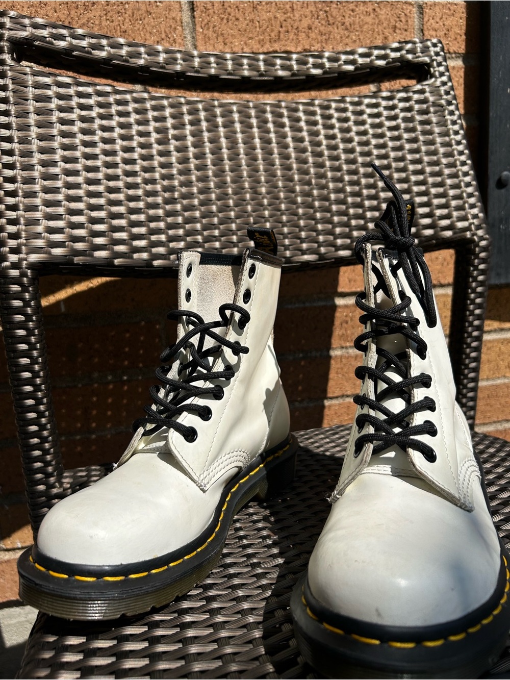 Dr. Martens White Leather 8-Eye Lace-Up Boots with Black Laces